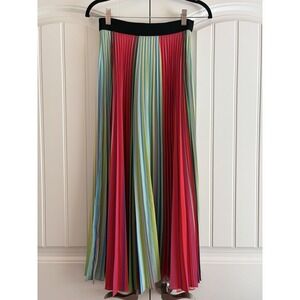 Mary Katrantzou Rainbow Striped Plisse Midi Skirt Pleated Women's Size US 2 UK 6